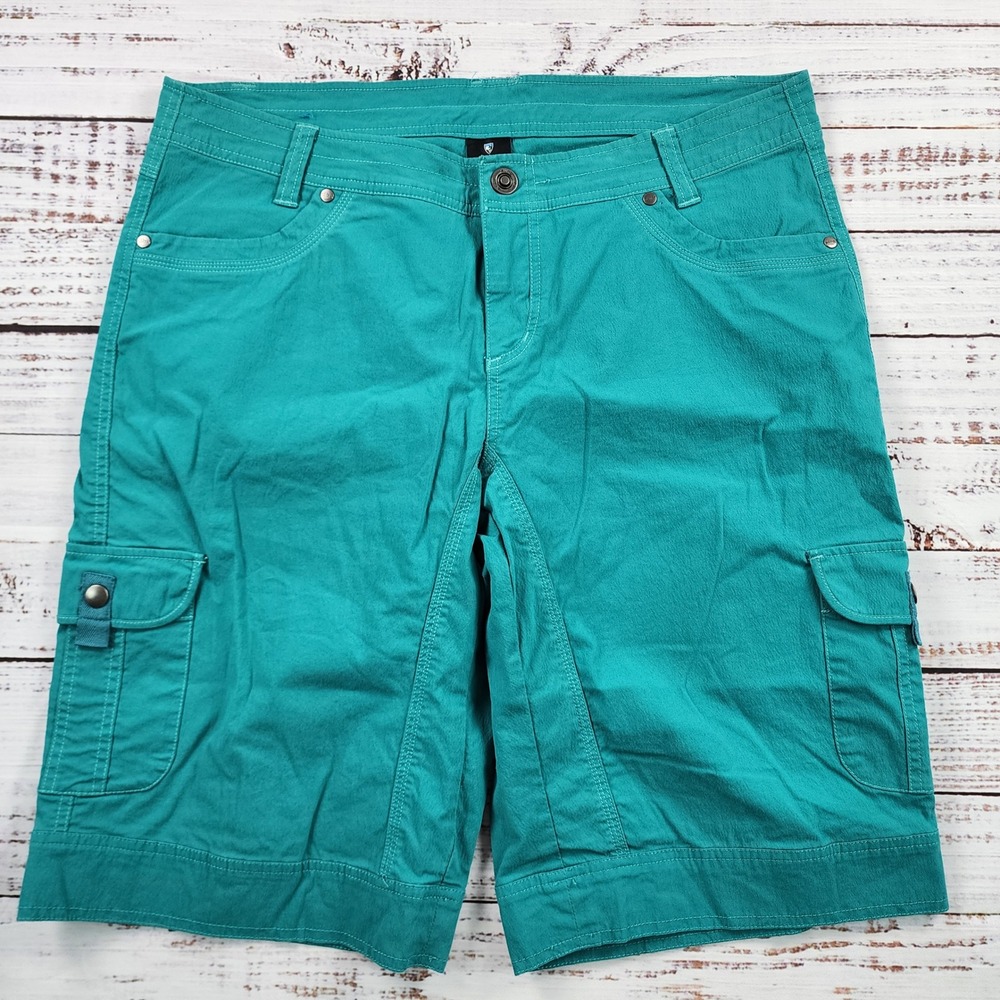 Kuhl Splash 11 Cargo Shorts Women's 14 Teal Green Stretch Hiking UPF 50